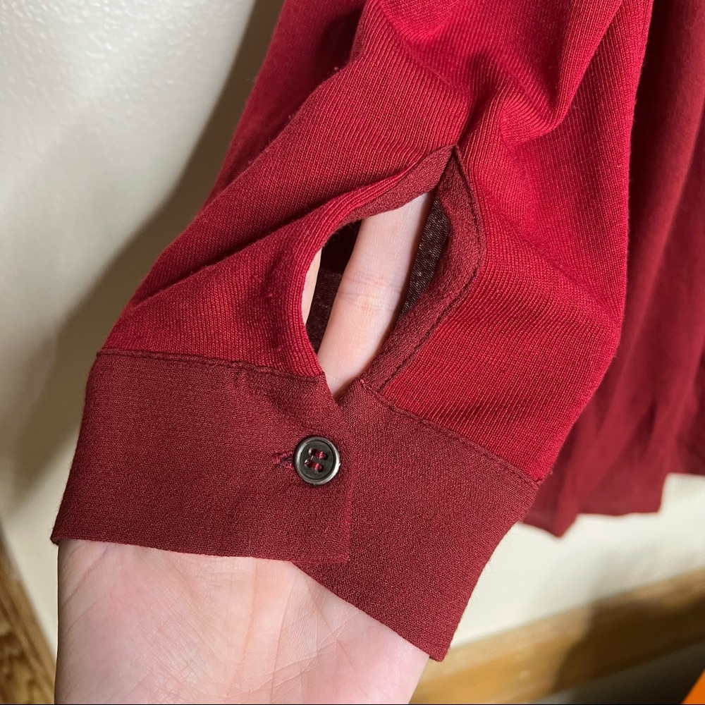 Entro Women Red Mixed Media Button Down Tunic Roll Tab Sleeve Top Small - Picture 6 of 8